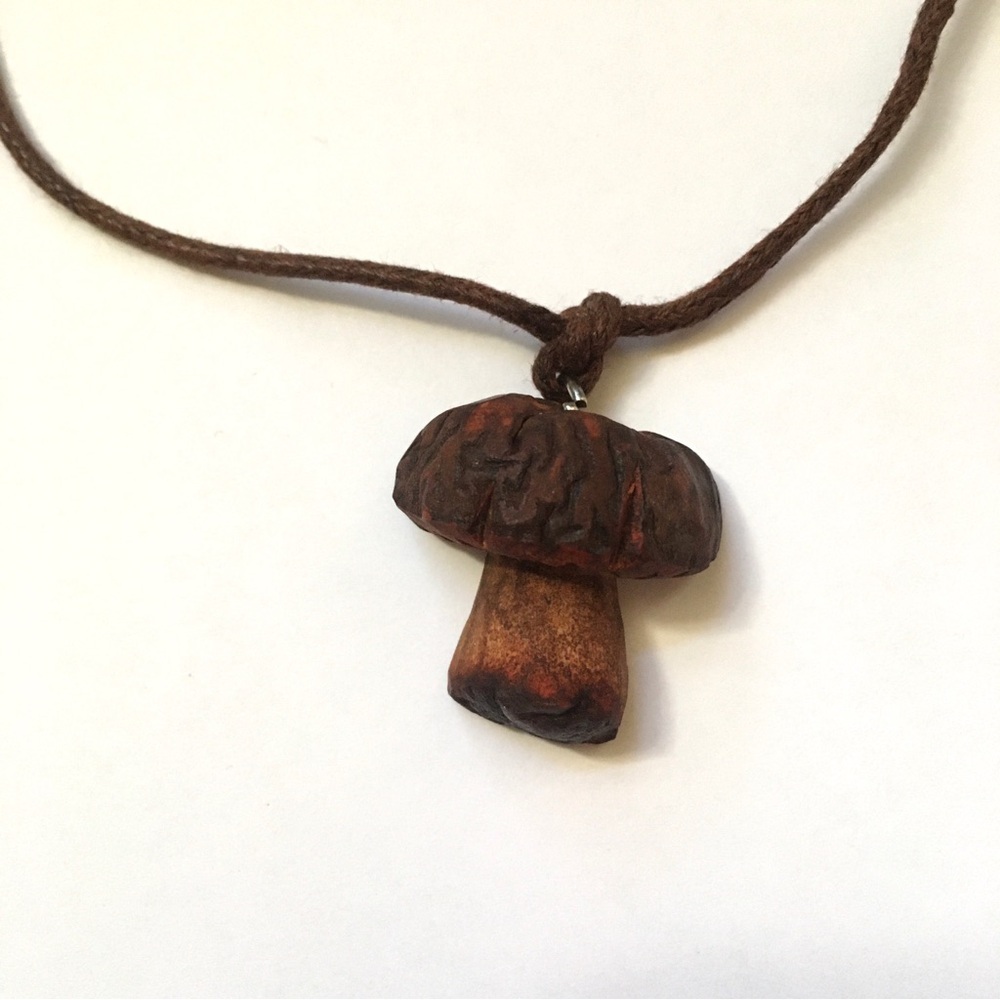 🍄 Hand Carved Avocado Pit Mushroom Necklace